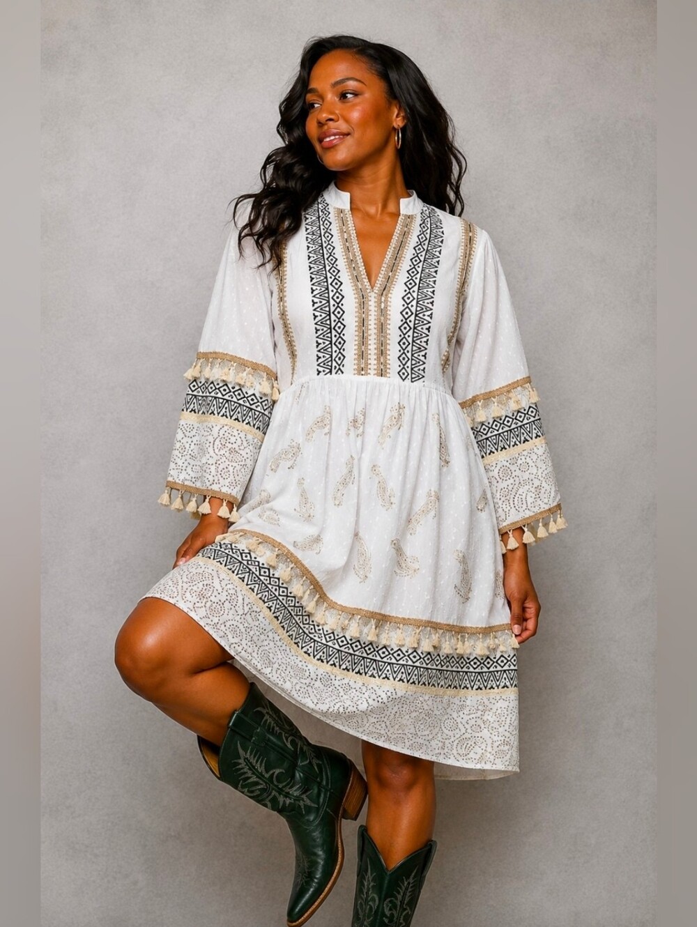 NEW!!! POL Boho White Embroidered Tassel Tunic Dress, NWT